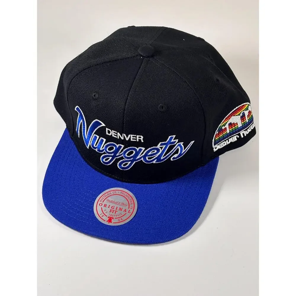 Mitchell Ness Denver Nuggets Black Hardwood Classics Script 2.0 Snapback Hat New